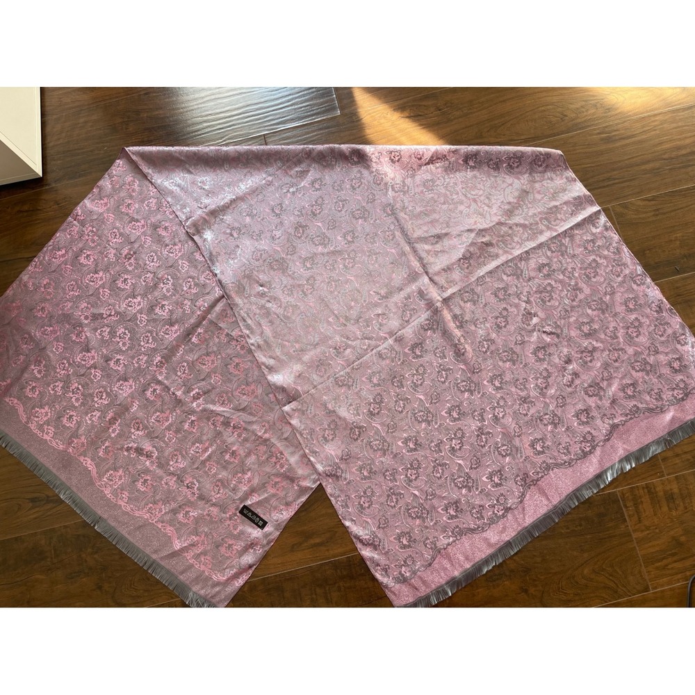 Pink Silver Paisley Jacquard Pashmina Shawl Scarf Metallic Floral Fringe Wrap
